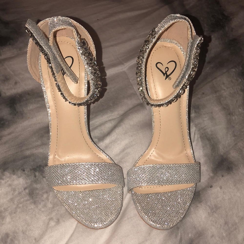 Silver Sparkly Jeweled High Heels